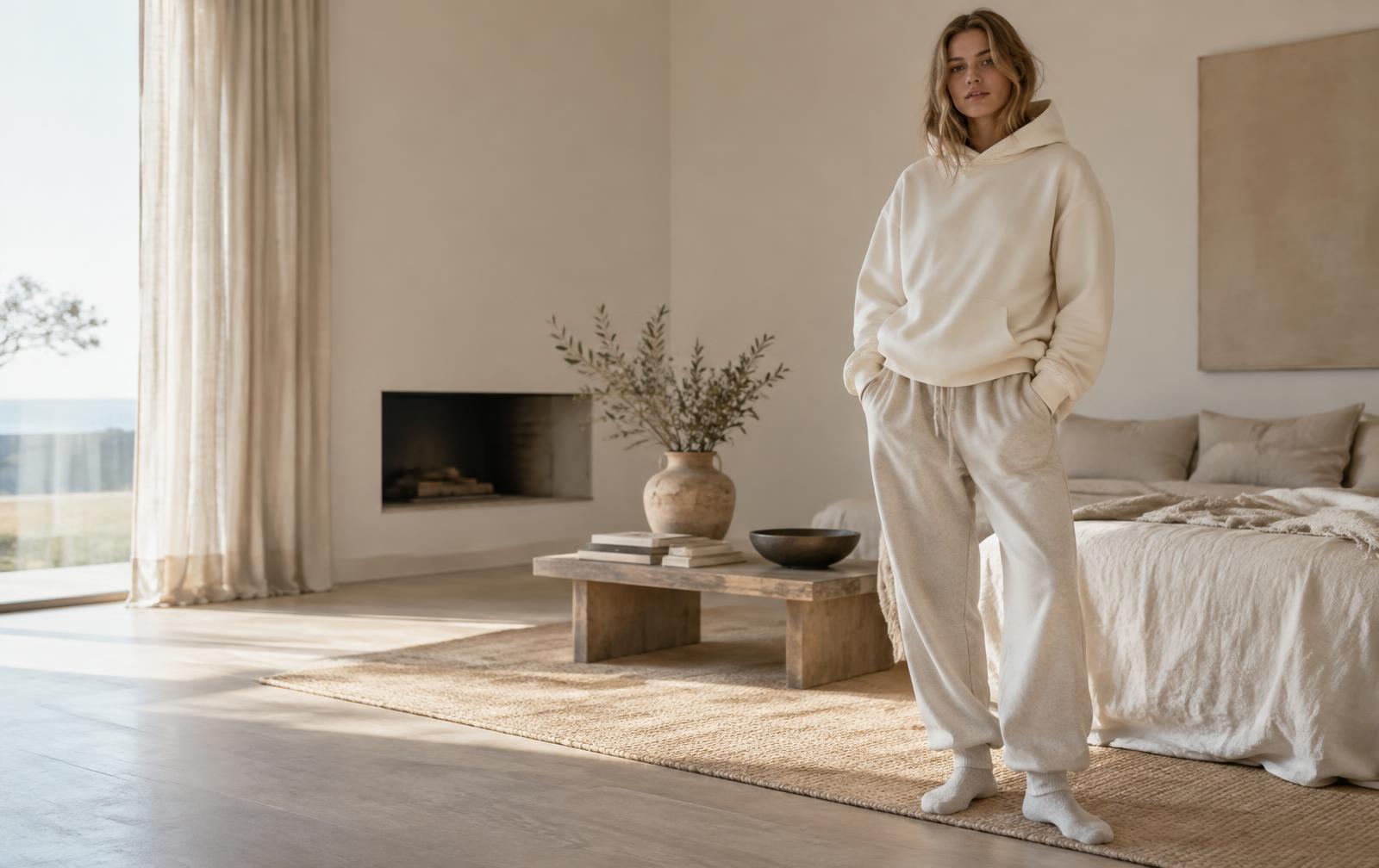 Selah loungewear in a calm, sunlit home